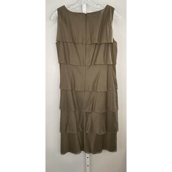 Talbots Olive Green Tiered Cotton Dress 6 Sleeveless Lined Classic Midi - Picture 2 of 7